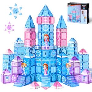 GobiDex 100PCS Magnetic Tiles Princess Toys for Girls, Princess Castle Magnetic Blocks with 4 Dolls & Stairs, Building Toys for 3 4 5 6 Year Old Girl Birthday Gifts