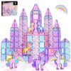 GobiDex 100PCS Unicorn Magnetic Tiles with 6 Unicorns, Princess Castle Unicorn Toys for Girls Age 4-6, Magnetic Building Blocks Toys for 3 4 5 Year Old Girl Birthday Gifts