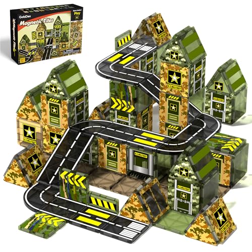 GobiDex Magnetic Tiles Army Toys, Military Magnetic Building Blocks for Kids 3-5 4-8 Girls Boys Toys Age 4-6 6-8, STEM Sensory Army Men Toddler Birthday Gifts for 3+ Year Old Kids Toy