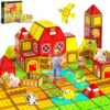 GobiDex Magnetic Tiles with Farm Animals Building Blocks, STEM Sensory Toys for Indoor, Outdoor, and Travel Play, Educational Magnet Toy Gift for Preschool Kids Ages 3-5, 4-8