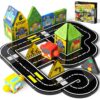 GobiDex Mini Magnetic Tiles Road Set with 2 Cars, Compact Travel Magnetic Blocks Building Toys for Kids Ages 3-5 4-8, Birthday Gifts for Boys