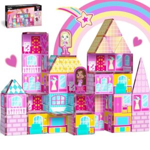 GobiDex Princess Magnetic Tiles for Girls, Princess Castle Magnetic Building Blocks for Kids Ages 3-5 4-8, Magnets Sensory Toddler Toys Birthday Gifts for 3+ Year Old Girls