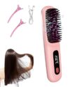 Go Brush Pro for Short Hair, Cordless Hair Straightener Brush (Pink)