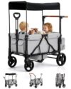 GODECOR Foldable Wagon Stroller for 2-Seat with Canopy & Storage Bag Grey