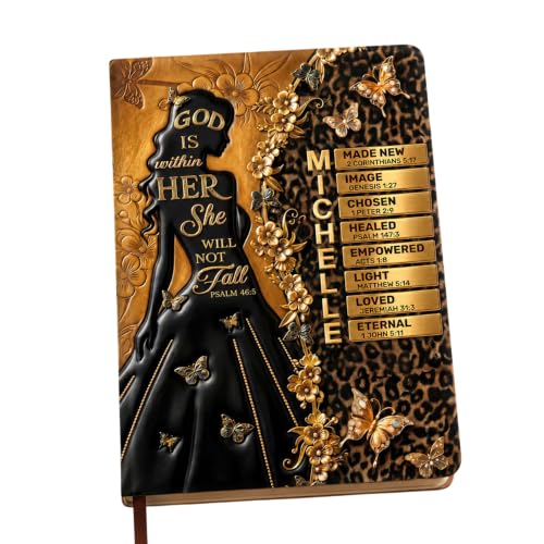 God Is Within Her She Will Not Fall Personalized Leather Cover Notebook Christian Religious Journal Custom Bible Verse Diary Faith Based Gift For Women Teen Girls Confirmation Graduation Present