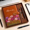 GODMERCH Personalized Birth Flower Notebook & Pen Set, Custom Name Leather Journal Gift, Birth Month Flower Journal for Women, Birthday/Teacher Gift Style 05