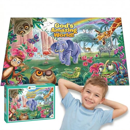 God's Amazing World Giant Floor Puzzle for Kids – 150 Piece Christian Jigsaw (3 x 2 Feet) – Bible Creation Theme with Animals – Religious Activity for Sunday School & Family Game Night (Ages 6+)