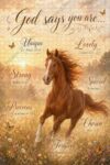 God Says You are Unique Strong Brown Horse Wooden Jigsaw Puzzle 1000 Pieces for Adults Forest Background with Butterflies and Sunset Sky Dreamy Inspirational Puzzle Gift for Garden Lovers Home Decor