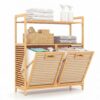 GOFLAME Bamboo Double Tilt Out Laundry Hamper Cabinet with Shelves