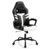 GOFLAME Video Gaming Chair with Headrest, Ergonomic Computer Desk Chair (White & Black)