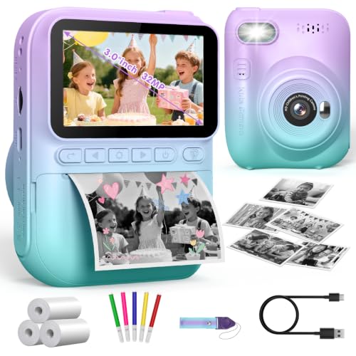 Gofunly HD Instant Print Camera: Printed Photos Clear No blurriness - 3.0" 32MP Kids Camera - Digital Cameras for Kids - Toddler Cameras Toys - Birthday Party Gift for Girls Boys Ages 3-12