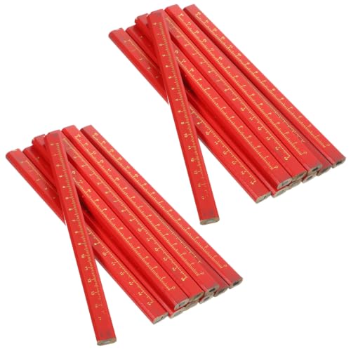 Gogogmee Octagonal Carpenter Pencils with Integrated Scale with Hb Black Lead 48pcs Red Wood Marking Tool Smooth Versatile Marking for Construction and Rough Surfaces for Workspace