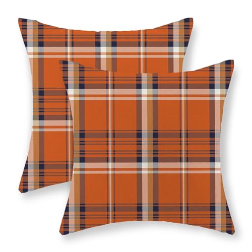 Gohdiwh Fall Plaid Pillow Covers 18x18 Inch Set of 2 Autumn Orange Navy Blue Plaid Decor Throw Pillows Harvest Thanksgiving Farmhouse Decoration Pillowcase Outdoor Cushion Cover for Couch Sofa Bed