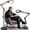 GOI 10X/30X Magnifying Glass with Light and Stand, 2-in-1 Magnifying Floor Lamp with 72 Adjustable Brightness LED Lamp Bulbs, Flexible Standing Magnifying Lamp