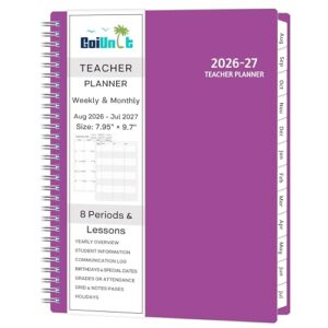 GoiUnlt Teacher Planner 2026-2027, AUG. 2026 – JUL. 2027, Lesson Planner 2026-2027 Academic Year, with Tabs, Thick Paper, 2-Sided Pocket, 8’’ x 10’’ Daily Weekly and Monthly Calendar with 8 Periods