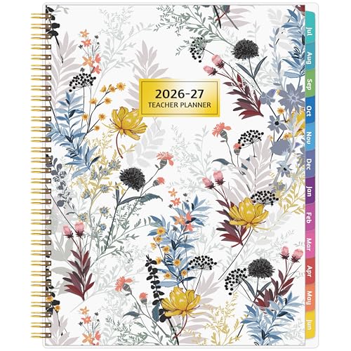 GoiUnlt Teacher Planner 2026-2027, JUL. 2026 – JUN. 2027, Lesson Planner 2026-2027 Academic Year, with Tabs, Thick Paper, 2-Sided Pocket, 8.6″ x 11″ Daily Weekly and Monthly Calendar with 8 Periods