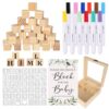 Goktvai Baby Shower Blocks Game Set, Includes 48 Blank Wooden Blocks 12 Colored Markers 42 Stencils 1 Wooden Box and 1 Decorative Sign for Baby Showers and Gender Reveal Party