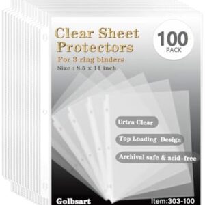 Golbsart Sheet Protectors 8.5 x 11, Page Protectors for 3 Ring Binder 100ct