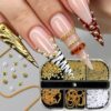 Gold Beads Nail Art Charms 1Box Three Color Nail Rhinestones Gold Crystal Flat Back Beaded Chain Nail Gems 3D Pearl Nail Diamonds Acrylic Alloy Beads Nail Charm for Women DIY Manicure Decoration