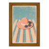 Golden Framed Raised Beach Hat And Sunglasses on Stripe Towel Poster Retro Summer Canvas Wall Art Coastal Relax Prints Painting For Move To New House Home Bedroom Dorm wall Decor 16x20in Golden Framed Raised