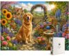 Golden Retriever Garden Jigsaw Puzzle for Adults, 1000 Pieces – Colorful Country Cottage Flowers with Birds and Butterflies, Premium Dog Puzzle Gift with Poster `