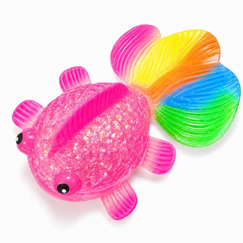 Goldfish Squishy Toys, 4.92 Inch Squishy Fish with Multicolor Fan Tail, Durable Washable Squeeze Toys for Stress Relief, Sensory Fidget Toys, Stress Balls and Cute Squishies for Party Favors