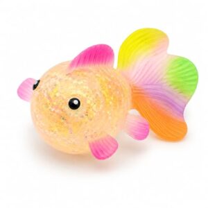 Goldfish Squishy Toys 4 Pack, Glitter Fish Stress Relief Toys, Sensory Fidget Squeeze Toys for Party Favors, Classroom Prizes, Birthday Gifts, Easter Basket Stuffers (Yellow)