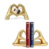 Gold Heart Hands Bookends & Picture Frame 3x3 for Home Shelf Decor