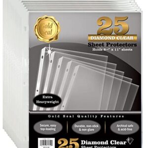 GOLD SEAL Sheet Protectors, 25 Pack 8.5 x 11 Anti-Glare Sheet Protectors for 3 Ring Binder, Top Load Page Protectors for 3 Ring Binder, Durable Clear Plastic Sleeves