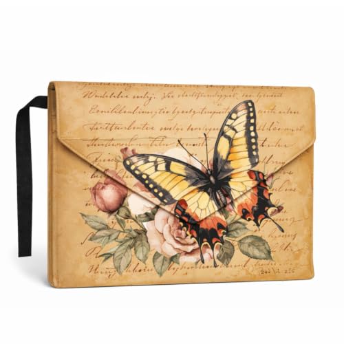 GOMAKERER 1 Pc Waterproof Book Sleeve Cover, Vintage Butterfly Printed Book Protector Washable Fabric Book Sleeve Pouch with Front Pocket and Snap Button for Paperbacks Reader Gift, 12x9 Inch