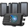 GOODaaa Solar Charger Power Bank, Portable Wireless Charger 20000mAh with Five Solar Panels Built-in Four Cable Five Outputs Outdoor Battery Pack for Cell Phone with Dual Flashlights, Carabiner