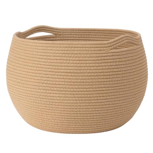 Goodpick Large Toy Storage for Kids, Woven Baby Basket for Nursery Living Room, Empty Decorative Basket for Gifts, Round Storage Baskets for Shelves, Camel, 15.7"D x 10.5"H