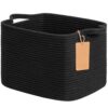 Goodpick Small Woven Storage Basket with Handles, Rectangle, Black
