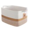 Goodpick Woven Rope Storage Basket, 13" x 10" x 9", White & Camel Mix