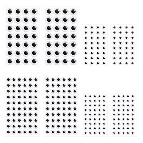 Googly Eyes, 8 Sheets Assorted Sizes Self Adhesive Googly Eyes for Crafts Black White Wiggle Eyes Samll Googly Eye Stickers for DIY Crafts Scrapbooking Decoration Doll Making (8mm, 10mm, 12mm, 18mm)