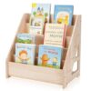 GOOPESTRY 5 Tier Kids Bookshelf and Storage Organizer Pinewood Desktop File Organizer Rectangle Children's Bookshelf Wooden Front Facing Book Display Shelf for Children Room Playroom