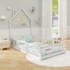 GORELAX Twin Floor Bed, Montessori House Bed, Floor Kid House Bed Frame with Fence, No Box Spring Needed, Wood Twin Size Platform Bed Frame for Boys, Girls (White)