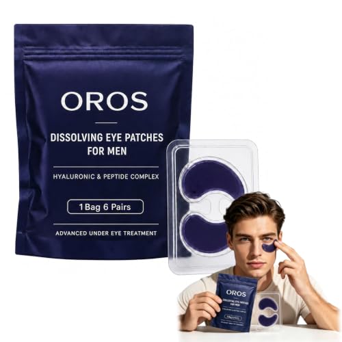 GosBio OROS Eye Patches for Men, Under Eye Mask with Hyaluronic Acid & Peptide Complex, Hydrating Cooling Eye Gels for Tired Eyes & Fine Lines, Refreshing Skincare Routine, 6 Pairs