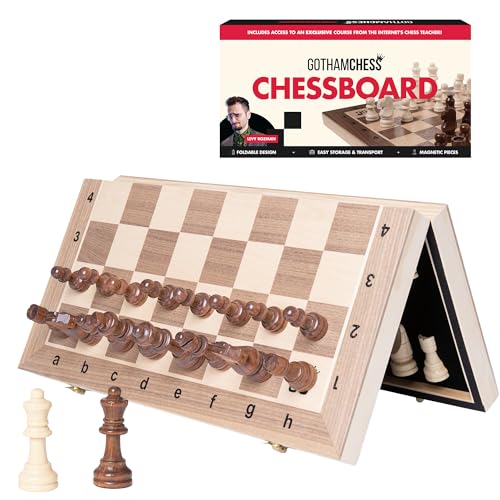 GothamChess Board | Foldable & Portable, Magnetic Chess Pieces, Organized Fitted Storage, Includes Course by International Master Levy Rozman, Game for Families & Adults | 15.75" x 15.75"