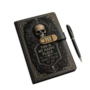 Gothic Skull Lock Diary, This Is My Happy Place Password Journal Notebook with 3-Digit Lock, Gothic Skull Notebook, Refillable A5 Leather Skulls Journals for Personal Diaries (1Pc)