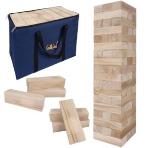 GOTHINK Giant Tumble Tower Game, Large Tumbling Tower Stacking to Over 5 FT 54pcs Wooden Jumbo Blocks for Outside Yard Games with Carry Case Timber Stacking Game Night Toy Gift for Kids Adults Family