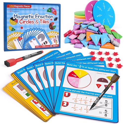Gotoofun Magnetic Fraction Tiles & Fraction Circles Activity Classroom Set Math Manipulatives Educational Puzzle for Elementary School Fraction Magnets & Resources Montessori Learning Toys