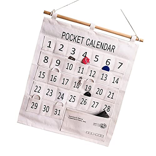 GOTOTOP Calendar Pocket Chart, Cotton Linen Wall Hanging Organizer with Numbered Pockets, Attendance Tracking and Small Item Storage, for Classroom Home Bedroom Study (Large 31 Pockets)