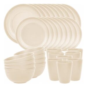 GOURMETIFIC® Nature Dinnerware Set Wheat Straw Plates Bowls Cups and Dishes for Kitchen Dining Camping and Everyday Meals (32, Cream)