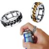 GOWENIC Fashion Rotatable Stainless Steel Couple Rings - Beer Bottle Opener Ring Set with Rotating Inner Band for Party, Stress Relief, Gifts (#10)
