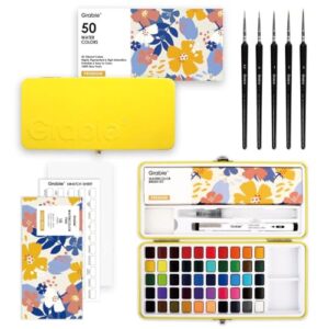 Grabie 50 Colors Premium All-In-One Water Color Paint Set - Detail Paint Brush Included, Watercolor Paints, Painting Sets, Art Supplies, Portable & Travel Watercolor Set, Amateur Hobbyists, Set of 50