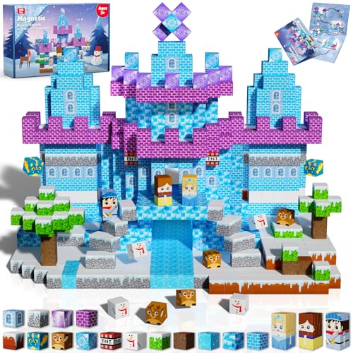 GraceDuck Magnetic Blocks - 150PCS Magnetic Blocks Build Ice Castle - Magnetics Toys for Montessori Toddler Easter Christmas Birthday Gifts - STEM Sensory Toys for 3 4 5 6 7 8 9 10 Year Old Girls