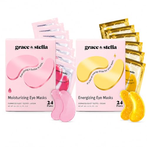 grace & stella Award Winning Under Eye Mask - Gifts for Women - Reduce Dark Circles, Puffy Eyes, Wrinkles, Under Eye Patches - Birthday, Bachelorette Party Favors - (48 Pairs, Gold & Pink)