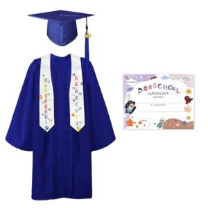 GraduatePro Preschool Graduation Cap Gown Class of 2026 Stole Certificate Package Tassel Set Grad Gift for Kids Royal 36