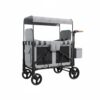 Gralara Children Wagon with Two Seats Pram Carriage Mesh Sides for Ventilation and Full Canopy Foldable Metal Frame Multiple Storage Suitable for Daily outings Park Paths Travel, Gray